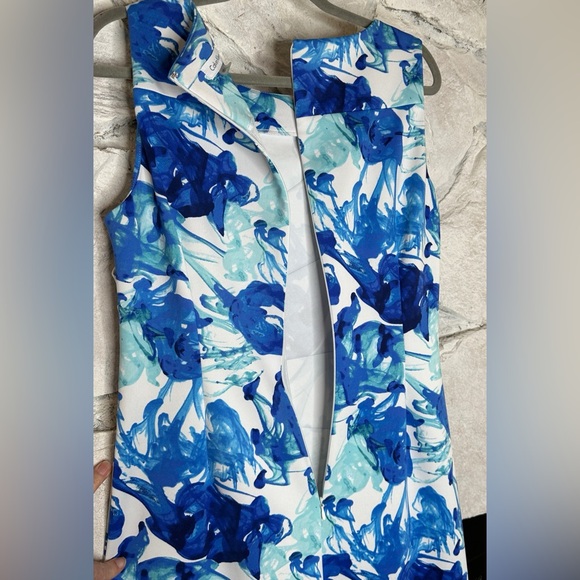 Calvin Klein | Women’s Blue White Sleeveless Zip Closure Sheath Dress, Size 12 - Picture 9 of 15
